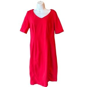 Talbots Red Sheath Dress Size 6 Short Sleeve V Neck Work Holiday Party